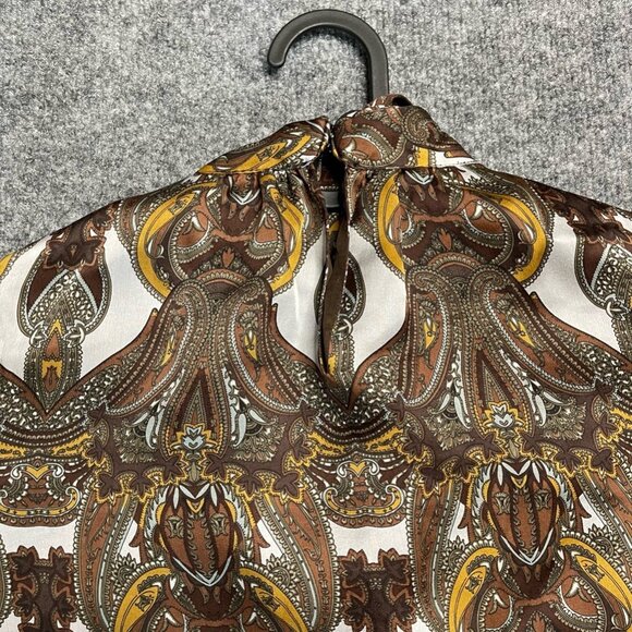 Magaschoni Collection Womens Blouse Scarf Print Sleeveless Mock Tie Neck Silk S - Picture 6 of 8